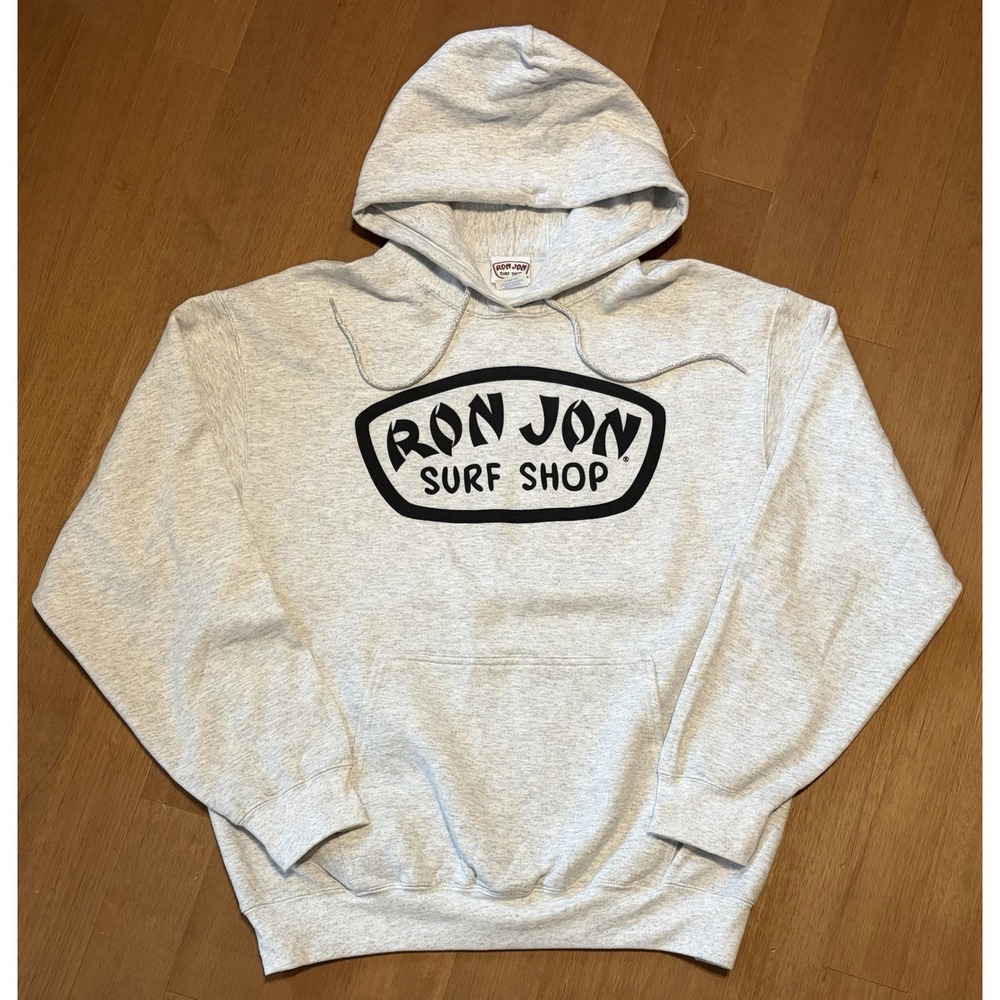 Ron Jon Surf Shop Mens Gray Pullover Hoodie Graphic Logo Pocket L Beach Skater